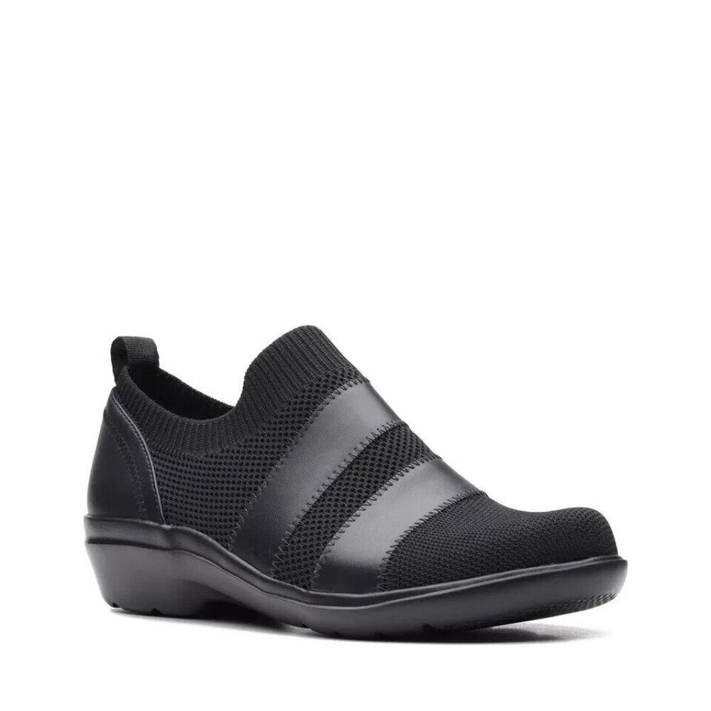 Clarks Womens Sashlyn Edge Black Casual Comfort Knit Slip-On‎ Shoes NEW 5 M